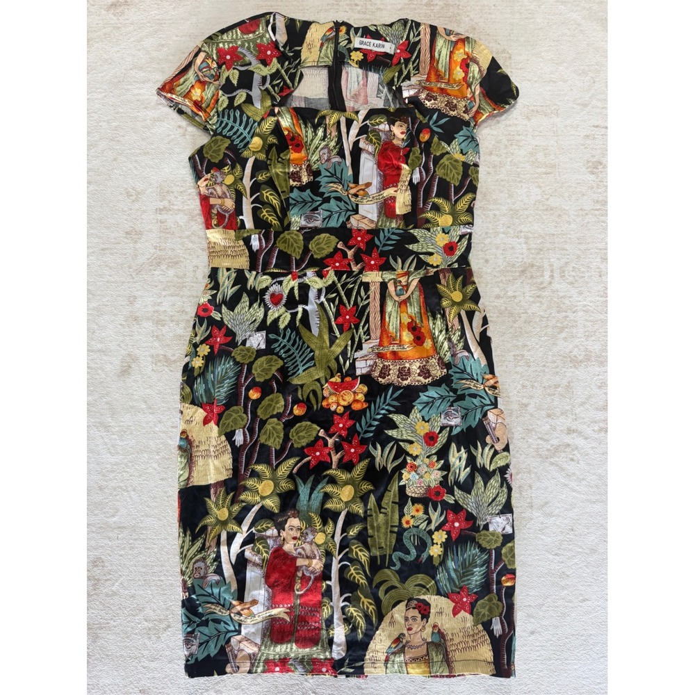 Grace Karin Womens Frida Kahlo Novelty Print Sheath Dress Multi Color Size M